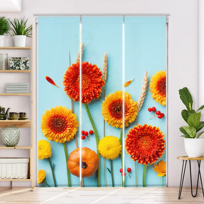 Schiebegardine Motiv  Blumen Herbst