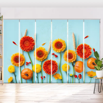 Schiebegardine Motiv  Blumen Herbst