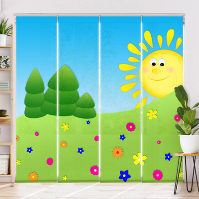 Schiebegardine Motiv Sonne und Wiese