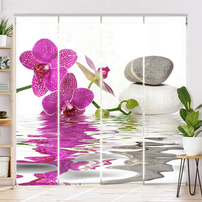 Schiebegardine Motiv Wasser Orchidee Steine