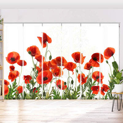 Schiebegardine Motiv Mohnblumen Weisser Hintergrund