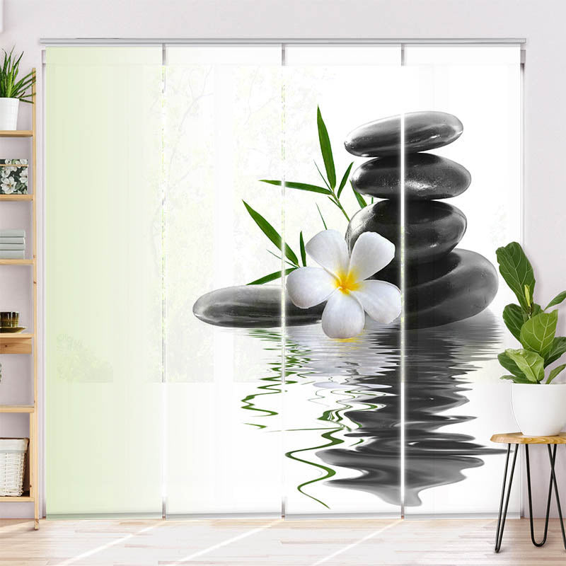 Schiebegardine Motiv Frangipani Steinturm Wasser