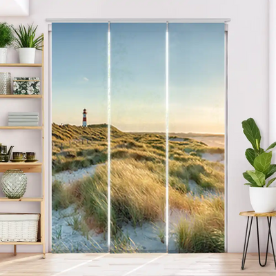 Schiebegardine Motiv Leuchtturm Strand Meer auf Sylt