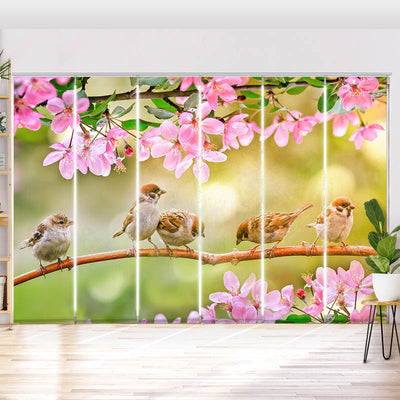 Schiebegardine Motiv Spatzen auf dem Ast