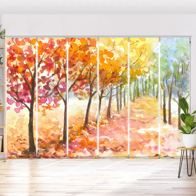 Schiebegardine Motiv Herbst Allee Aquarell