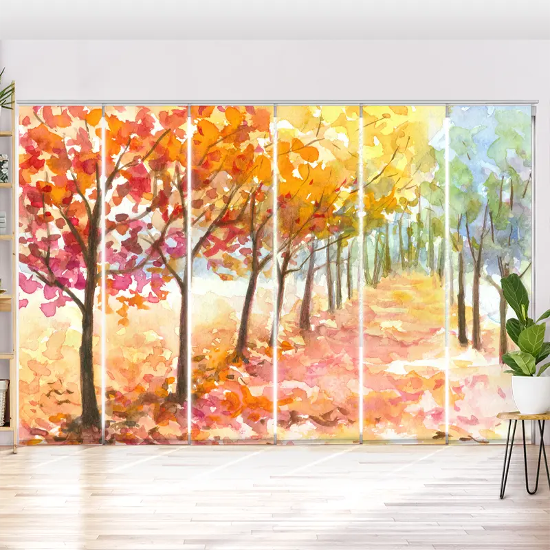 Schiebegardine Motiv "Herbst Allee Aquarell"