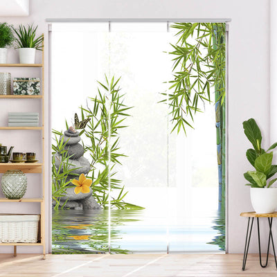 Schiebegardine Motiv Bambus Schmetterling Steine