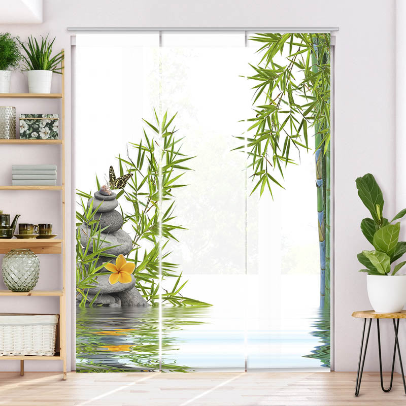 Schiebegardine Motiv Bambus Schmetterling Steine
