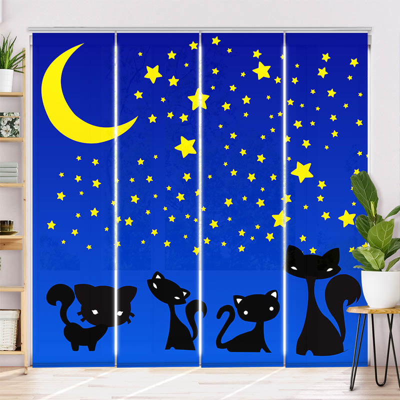 Schiebegardine Motiv "Katzen Unter dem Sternenhimmel"