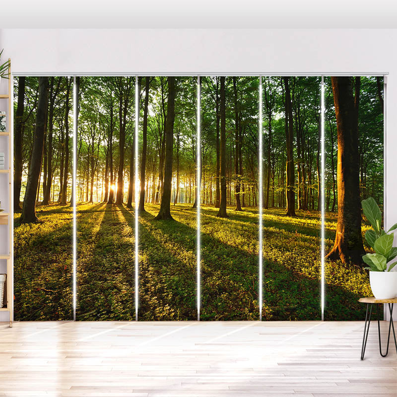 Schiebegardine Motiv "Sonnenstrahlen im Wald"