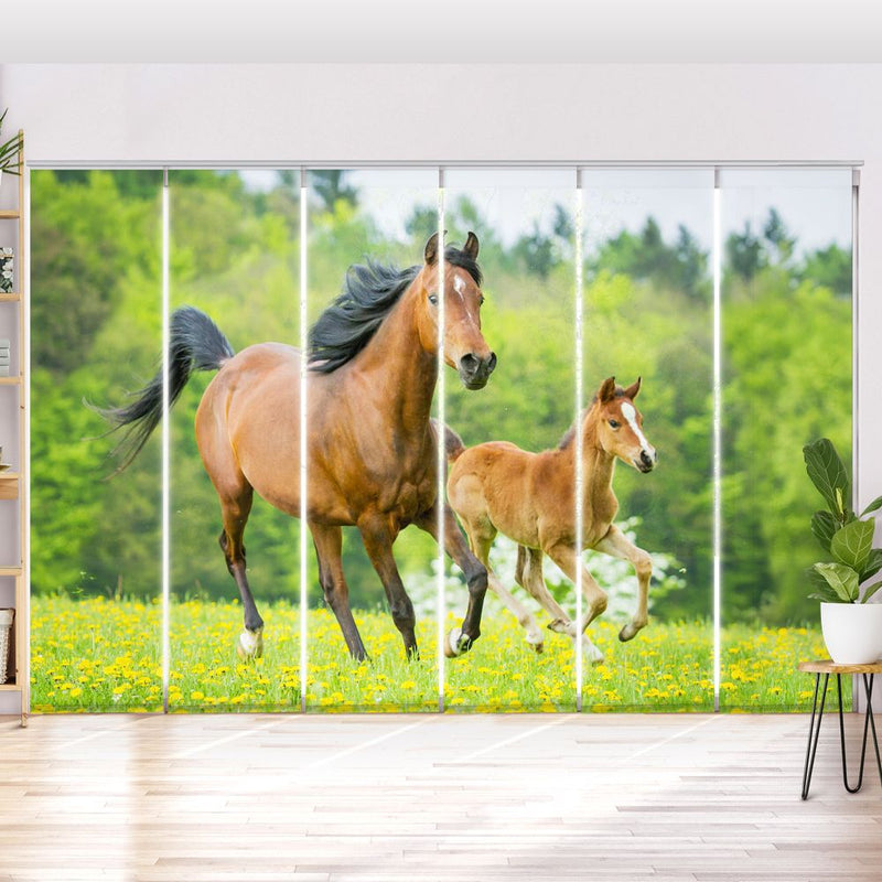 Schiebegardine Motiv Pferd mit Fohlen