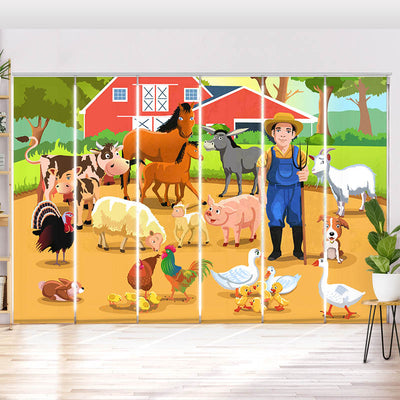 Schiebegardine Motiv Bauer mit Seinen Tieren