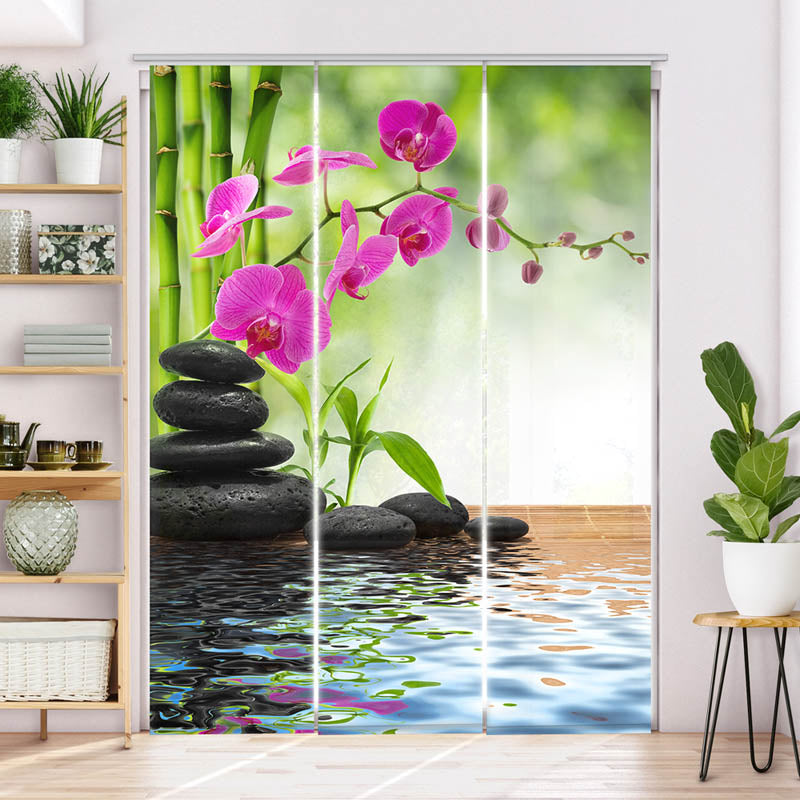 Schiebegardine Motiv Schwarze Steine Orchidee