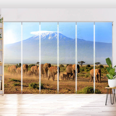 Schiebegardine Motiv Elefanten am Kilimandscharo