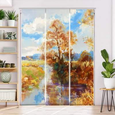 Schiebegardine Motiv Herbstlandschaft Aquarell