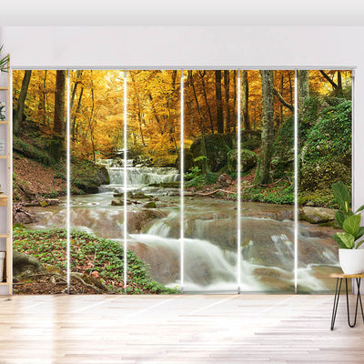 Schiebegardine Motiv Herbstwald mit Fluss