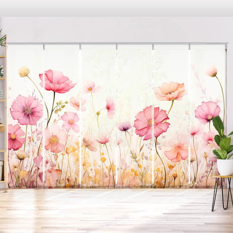 Schiebegardine Motiv Aquarell Rosen und Mohn