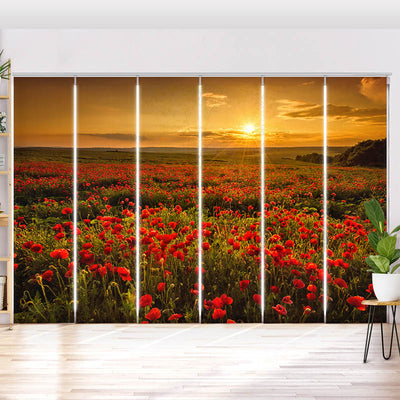 Schiebegardine Motiv Mohnblumen Sonnenuntergang