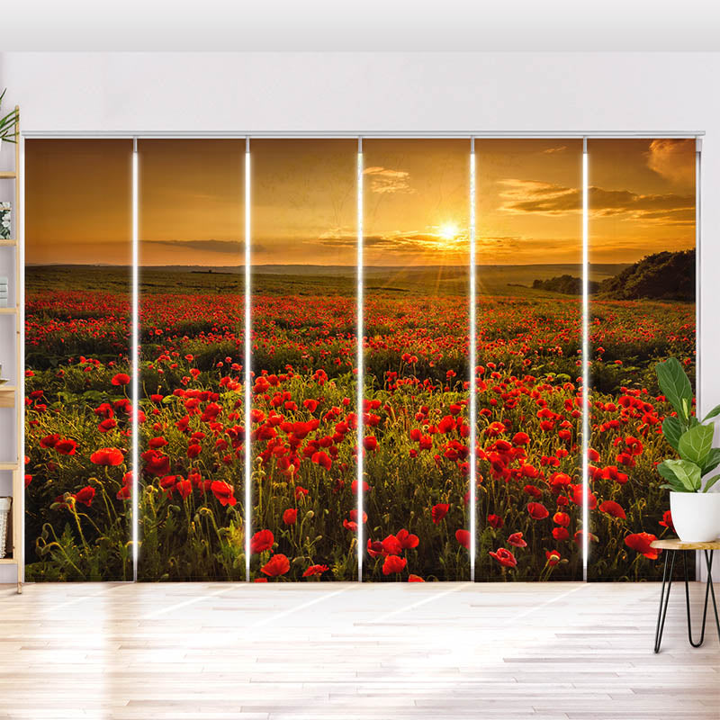 Schiebegardine Motiv Mohnblumen Sonnenuntergang