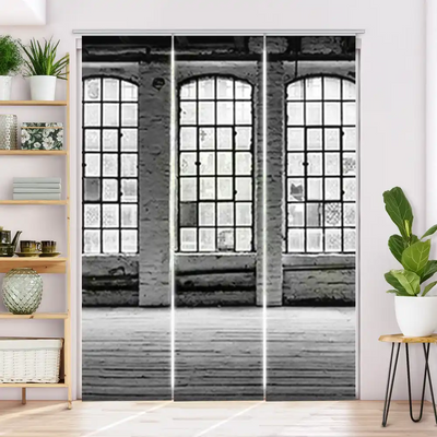 Schiebegardine Motiv Alte Fabrikfenster