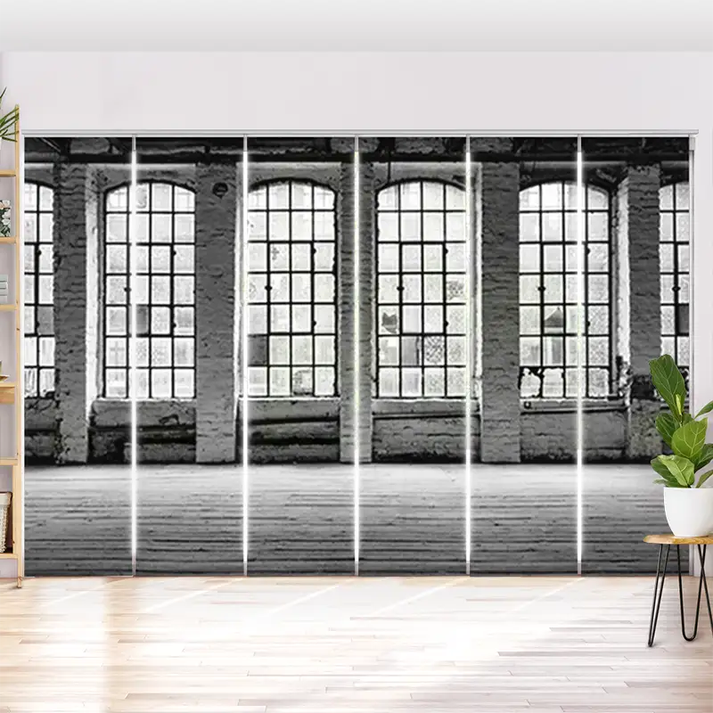Schiebegardine Motiv Alte Fabrikfenster