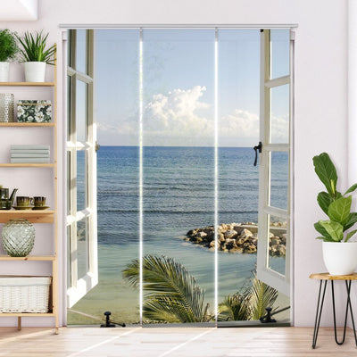 Schiebegardine Motiv Fenster Meerblick
