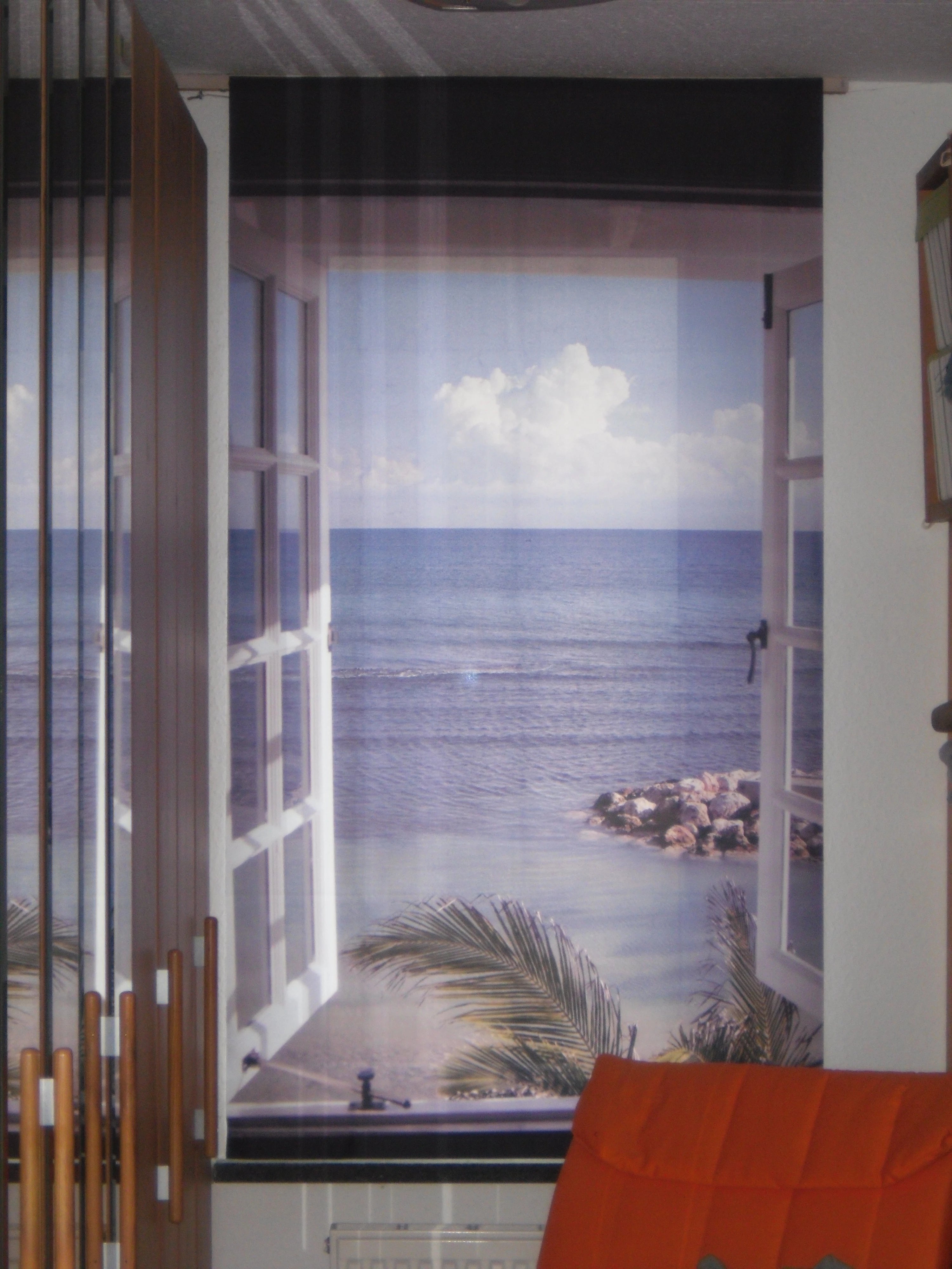 bedruckter Foto-Schiebevorhang mit Motiv Fenster zum Paradies