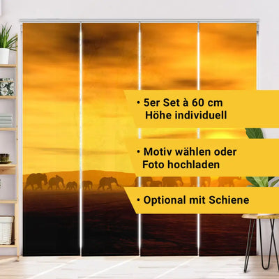 Schiebegardine 5er Set mit Motiv Afrika Elefanten