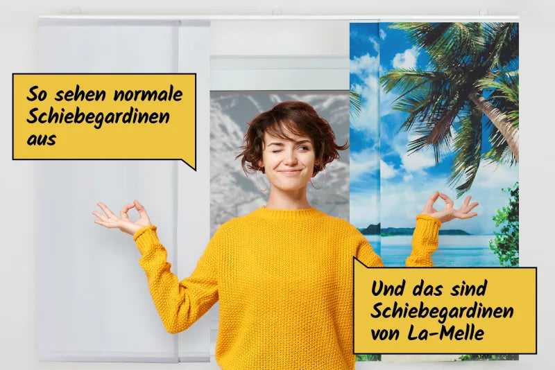 Vergleich bedruckter und unbedruckter Schiebegardinen