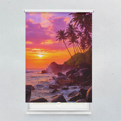 Plissee Motiv Sonnenuntergang Palmen Strand