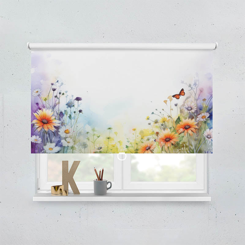 Plissee Motiv Wildblumen mit Schmetterling