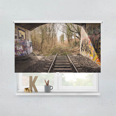 Plissee Motiv Bahnschienen Endstation