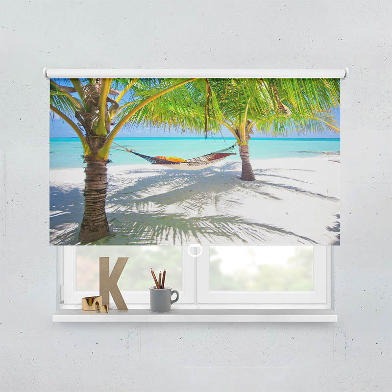 Plissee Motiv Palmen mit Haengematte