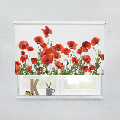 Plissee Motiv Mohnblumen Weisser Hintergrund