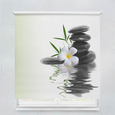 Plissee Motiv Frangipani Steinturm Wasser