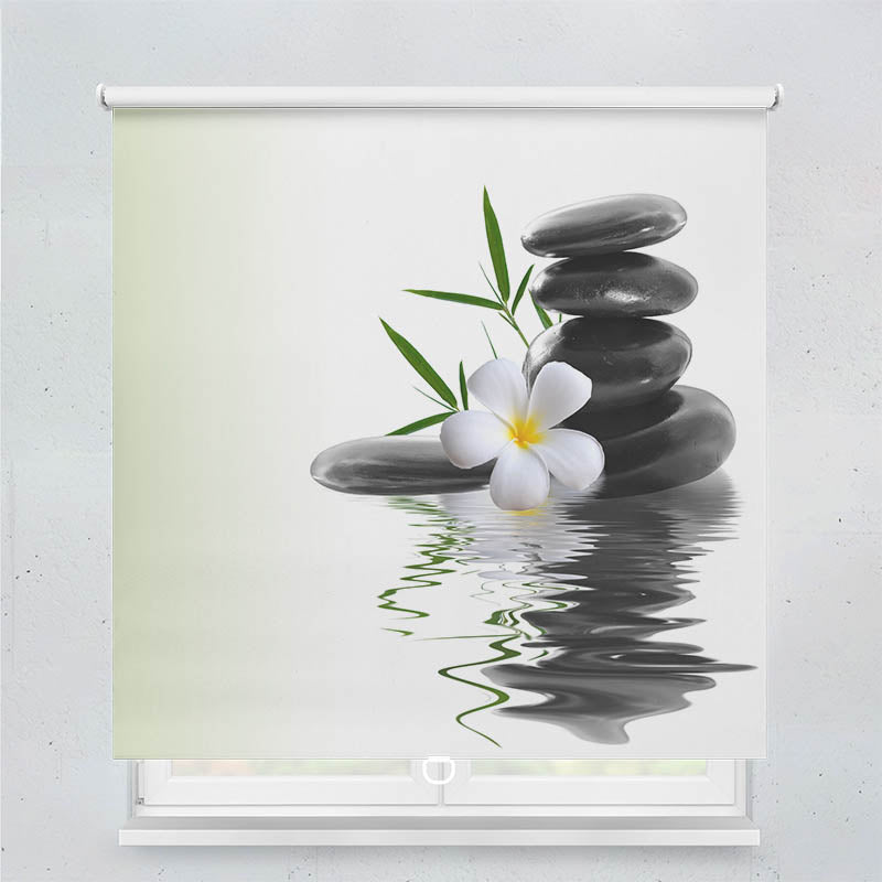 Plissee Motiv Frangipani Steinturm Wasser