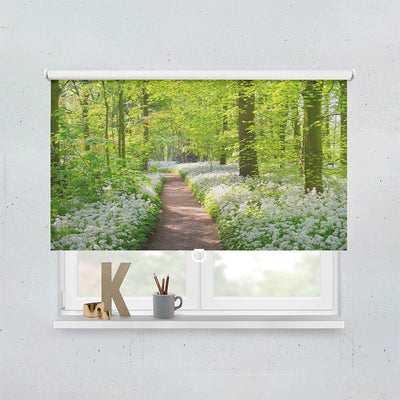 Plissee Motiv Waldweg mit Blumen