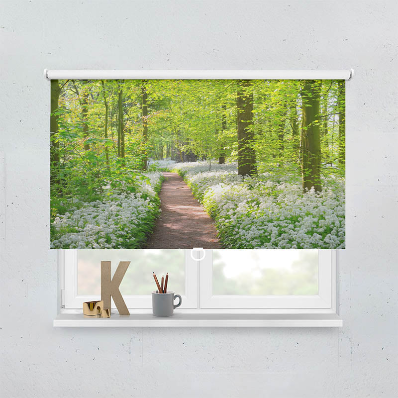 Plissee Motiv Waldweg mit Blumen