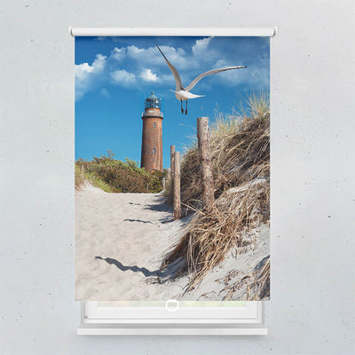 Plissee Motiv Duene Leuchtturm Moewe