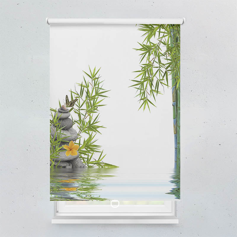 Plissee Motiv Bambus Schmetterling Steine