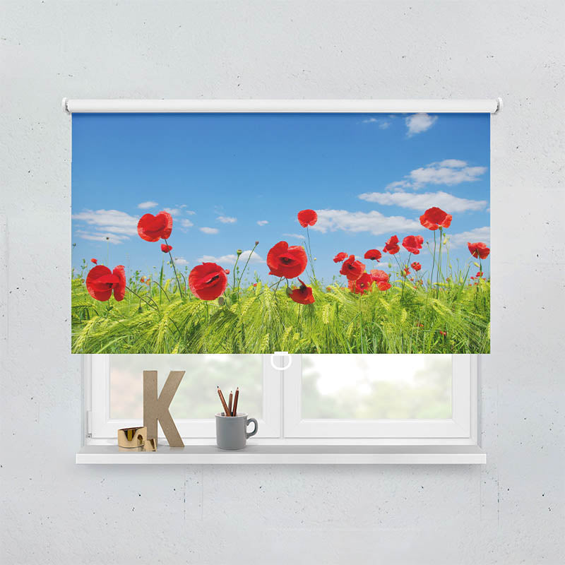 Plissee Motiv Mohnblumen Wiese