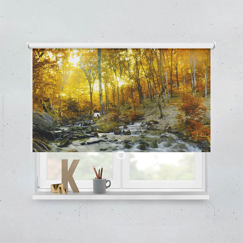 Plissee Motiv Herbstwald Fluss
