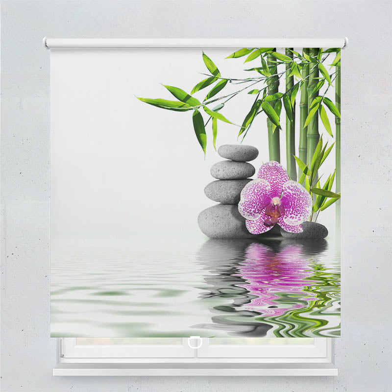 Plissee Motiv Bambus Orchidee Zen Stones