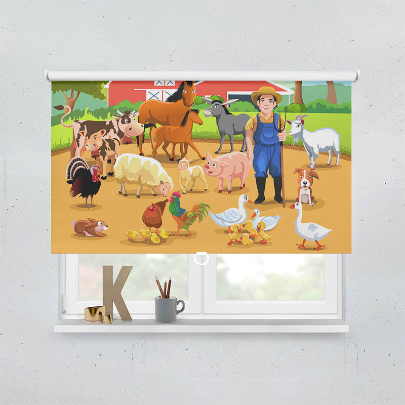 Plissee Motiv Bauer mit Seinen Tieren