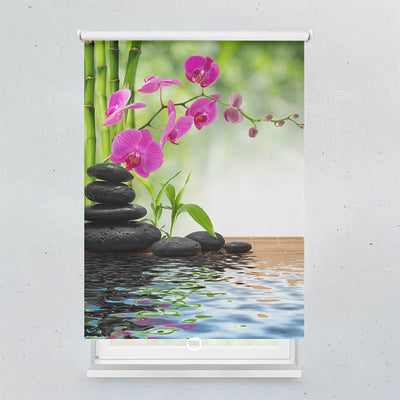 Plissee Motiv Schwarze Steine Orchidee