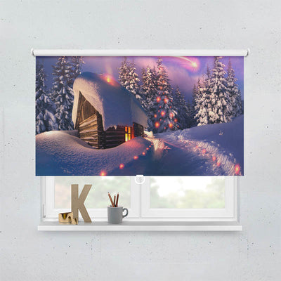 Plissee Motiv Schneehuette Winterlandschaft