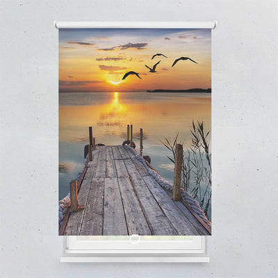 Plissee Motiv See Steg Sonnenuntergang