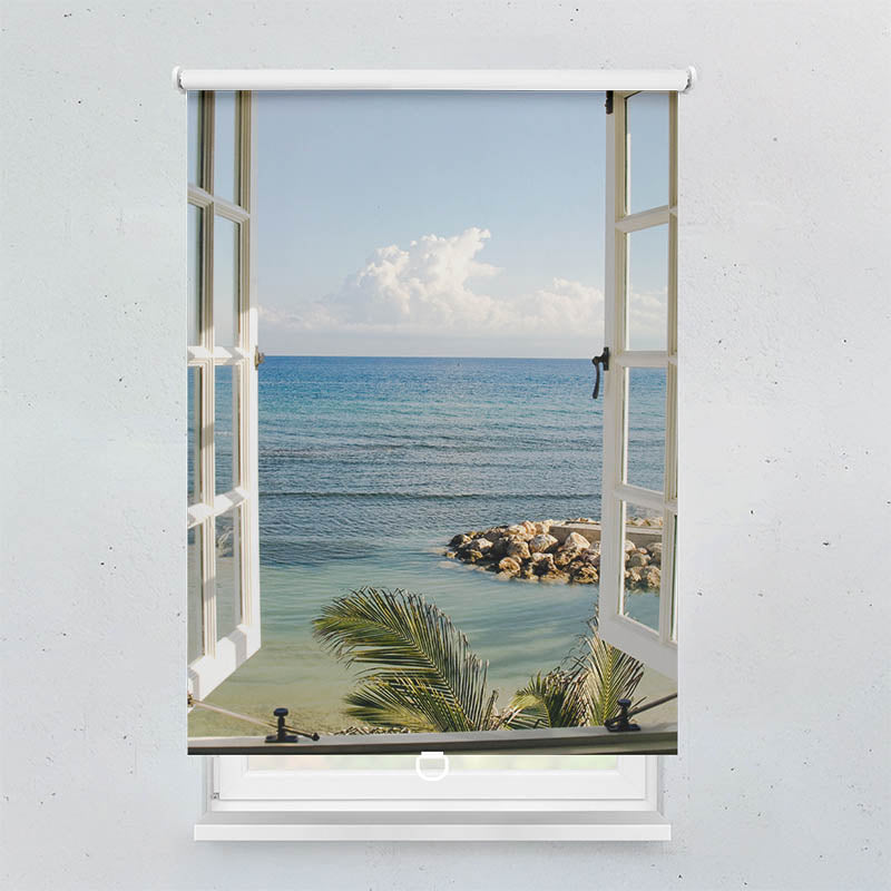 Plissee Motiv Fenster Meerblick