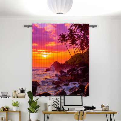 Vorhang Motiv Sonnenuntergang Palmen Strand