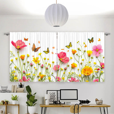 Vorhang Motiv Blumen im Fruehling mit Schmetterlingen